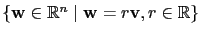 $ \{\mathbf{w}\in\mathbb{R}^n\mid \mathbf{w}=r\mathbf{v}, r\in\mathbb{R}\}$