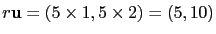 $ r\mathbf{u}=(5\times 1, 5\times 2)=(5,10)$