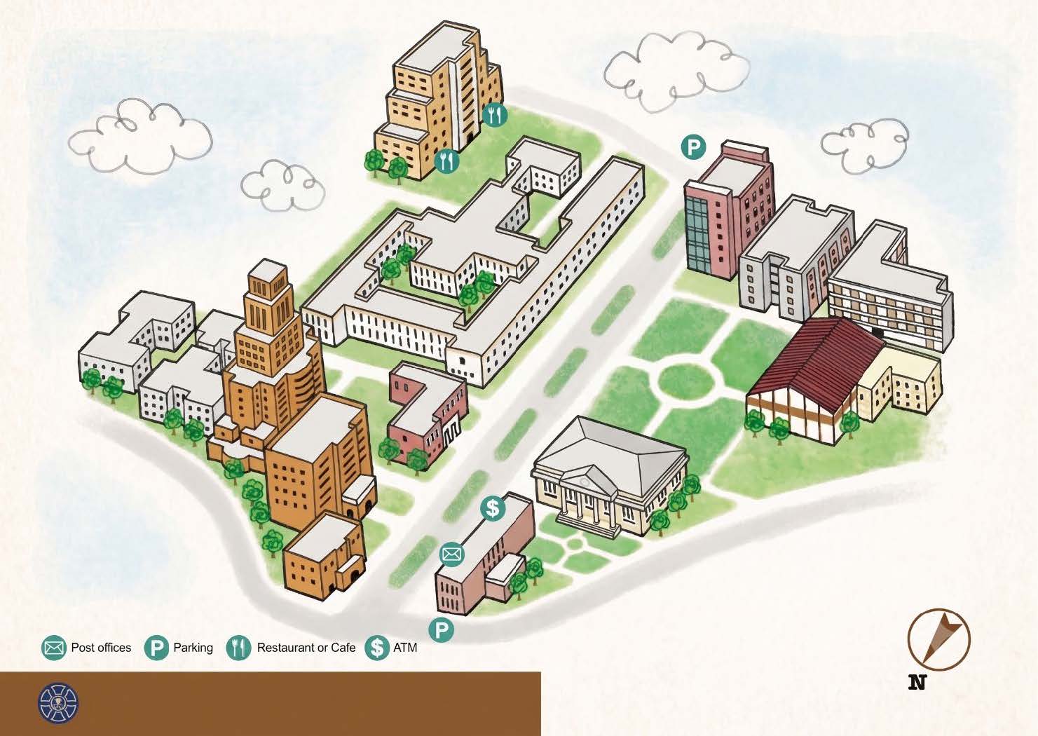 Illustrated map of National Taiwan Normal University Gongguan Campus; the Lecture Hall is marked in the upper-right area